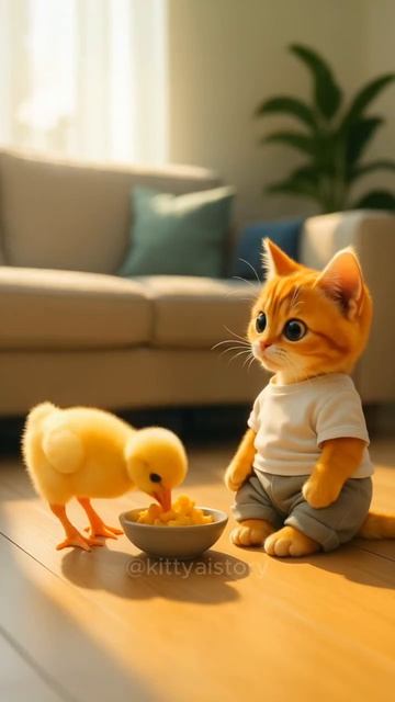 Рыжий котик и петушок