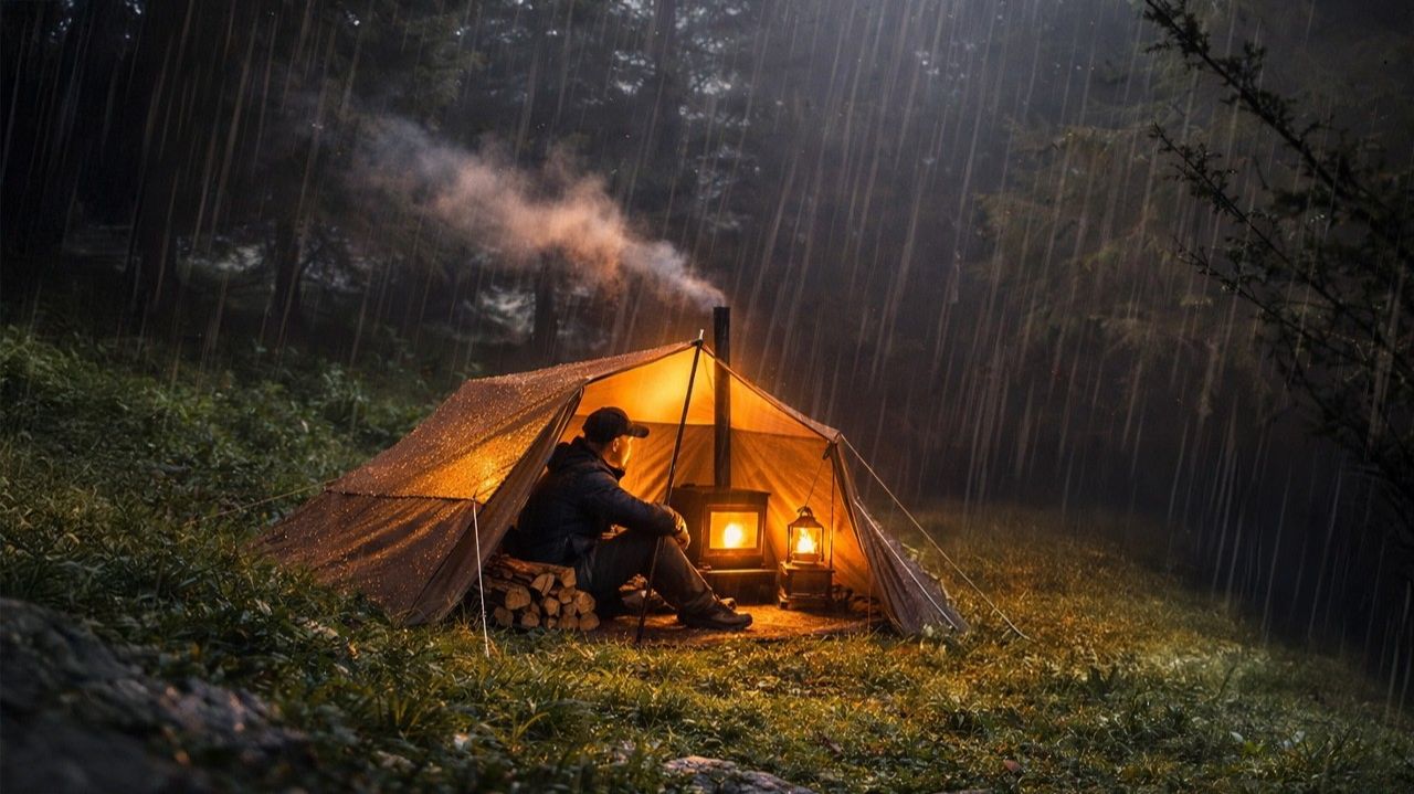 Кемпинг в палатке в сильный дождь / Бушкрафт в одиночку