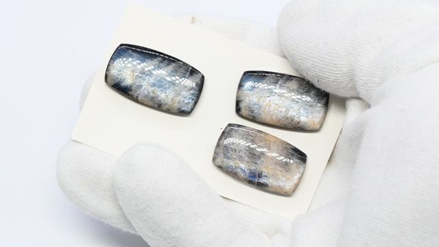 Кабошоны солнечный камень лунный камень форма прямоугольник комплект тройка.