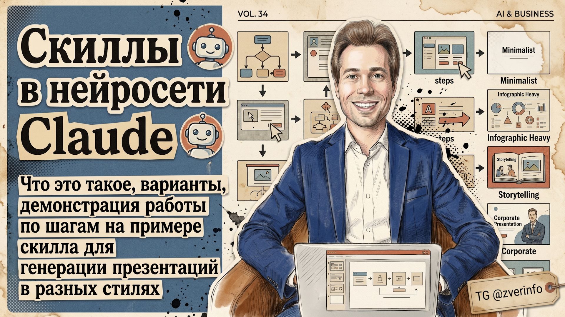 Скиллы в Claude - демонстрация работы на примере скилла для генерации презентаций в разных стилях