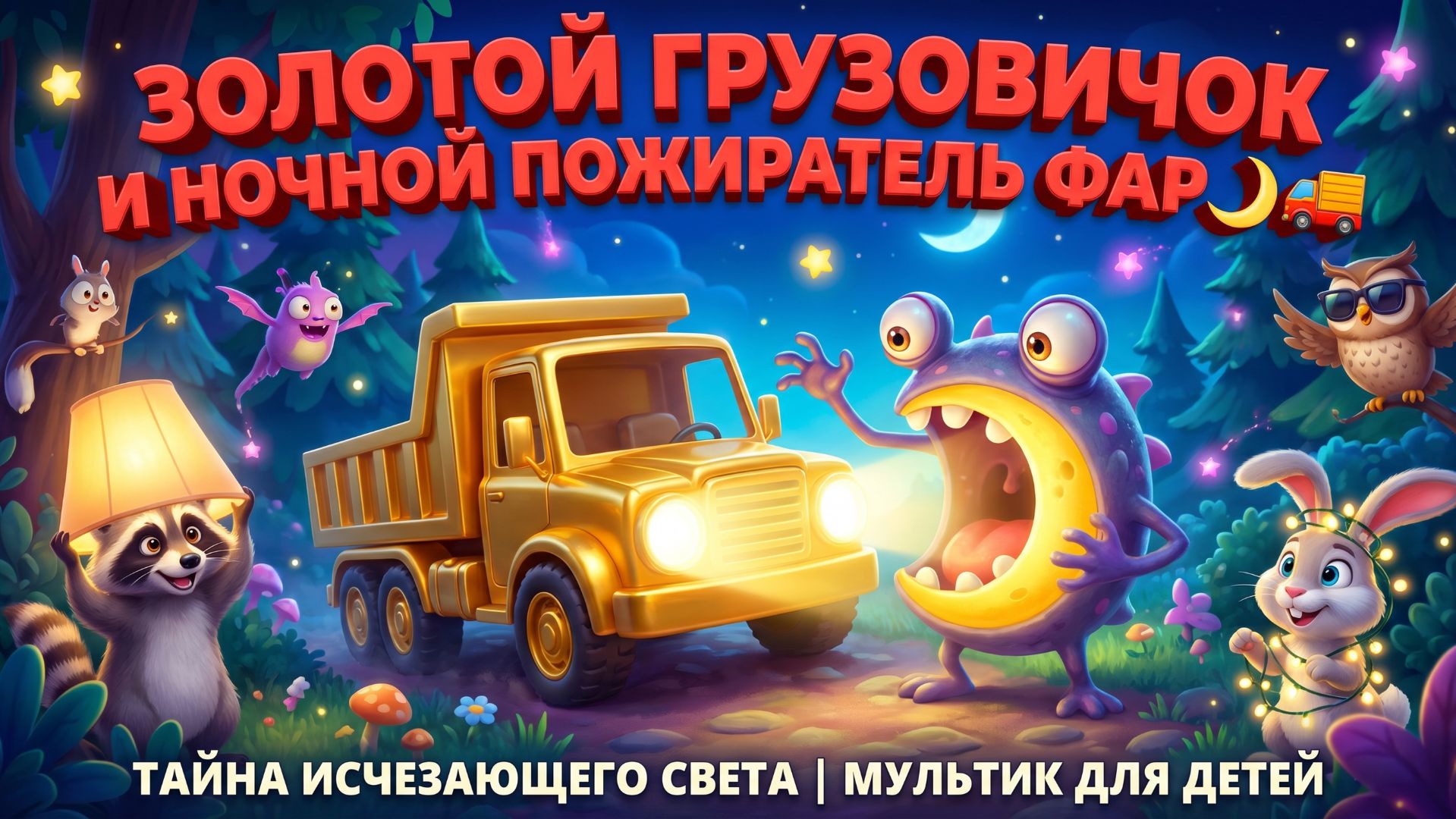 Золотой грузовичок и Ночной пожиратель фар 🌙🚚 Тайна исчезающего света | Мультик для детей