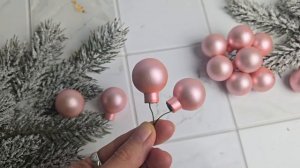 ГРОЗДЬ стеклянных матовых шариков на проволоке, 12 шаров по 25 мм, цвет: нежно-розовый, 713504