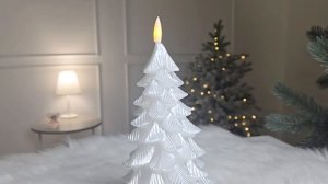 Светодиодная восковая декоративная свеча ЁЛОЧКА С ОГОНЬКОМ, белая, 'натуральный фитилёк', AX5438610