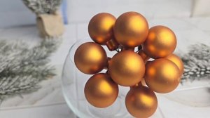 ГРОЗДЬ стеклянных матовых шариков на проволоке, 12 шаров по 25 мм, цвет: янтарный, 713567