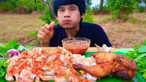 #МУКБАНГ Курица-гриль с морепродуктами и свежими овощами!АСМР ЕДА НА КАМЕРУ ОБЖОР ОБЕД