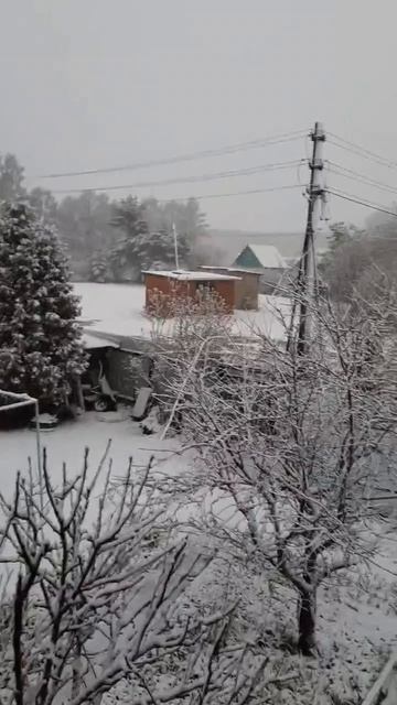 Замело снегом двор в котедже в Подмосковье к майским праздникам