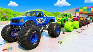 МУЛЬТИКИ ПРО МАШИНКИ 4К Эпические прыжки и столкновения на скоростном монстр-траке Beamng Drive #151