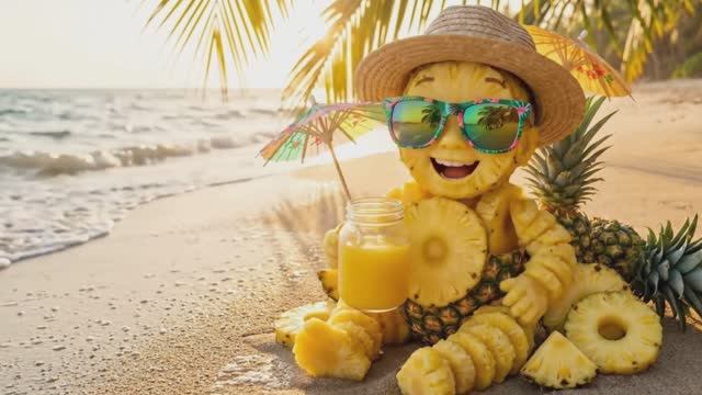 Расслабляющие пляжные волны Фруктовый сок для малыша на пляже ASMR-видео анимация с фруктовым соком
