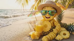 Расслабляющие пляжные волны Фруктовый сок для малыша на пляже ASMR-видео анимация с фруктовым соком