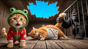 Мультики для детей. Котик с мамой и большая горилла. Видео для детей