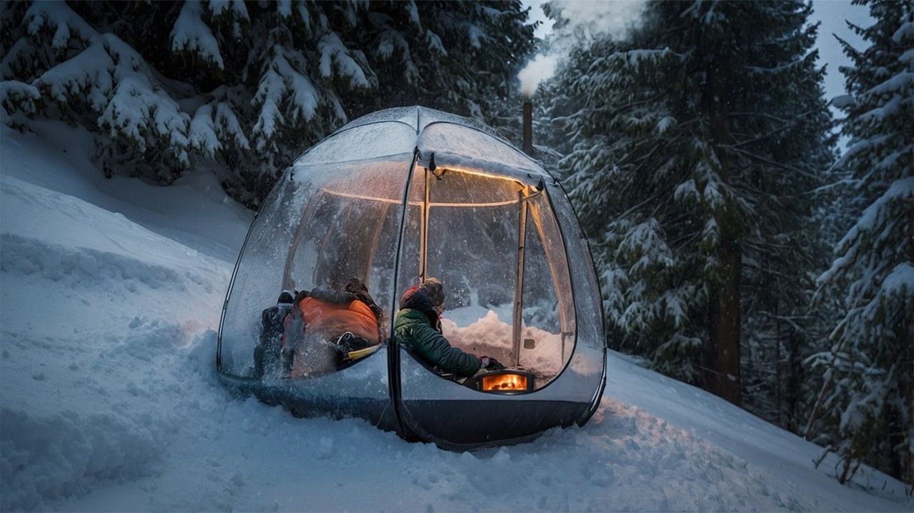 Кемпинг в прозрачной палатке-палаточке в глубоком снегу | Бушкрафт в одиночку
