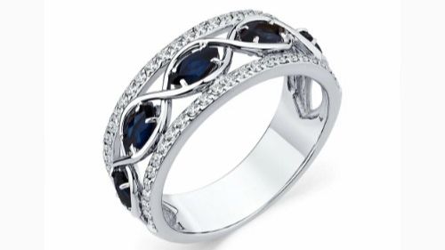 Кольцо из белого золота с сапфирами и бриллиантами