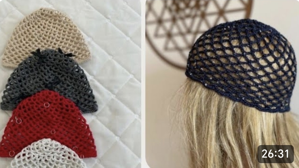 Шапка сетка крючком
