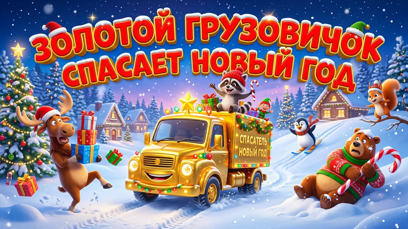 Золотой грузовичок спасает Новый год 🎅✨ Волшебное приключение для детей | Мультик про машинки