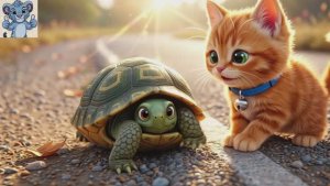 котик и черепашка. мультики сказка. для детей для малышей. ИИ видео. ИИ мультики.
