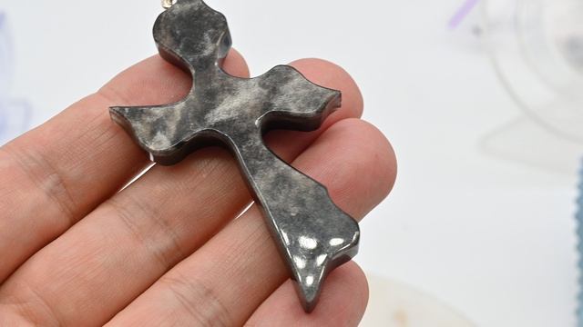 Кулон крест из природного Седого Обсидиана 4070мм 15г 1112441