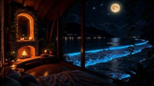 🌕 Лунная ночь у моря с камином | Уютная атмосфера для отдыха, сна и расслабления