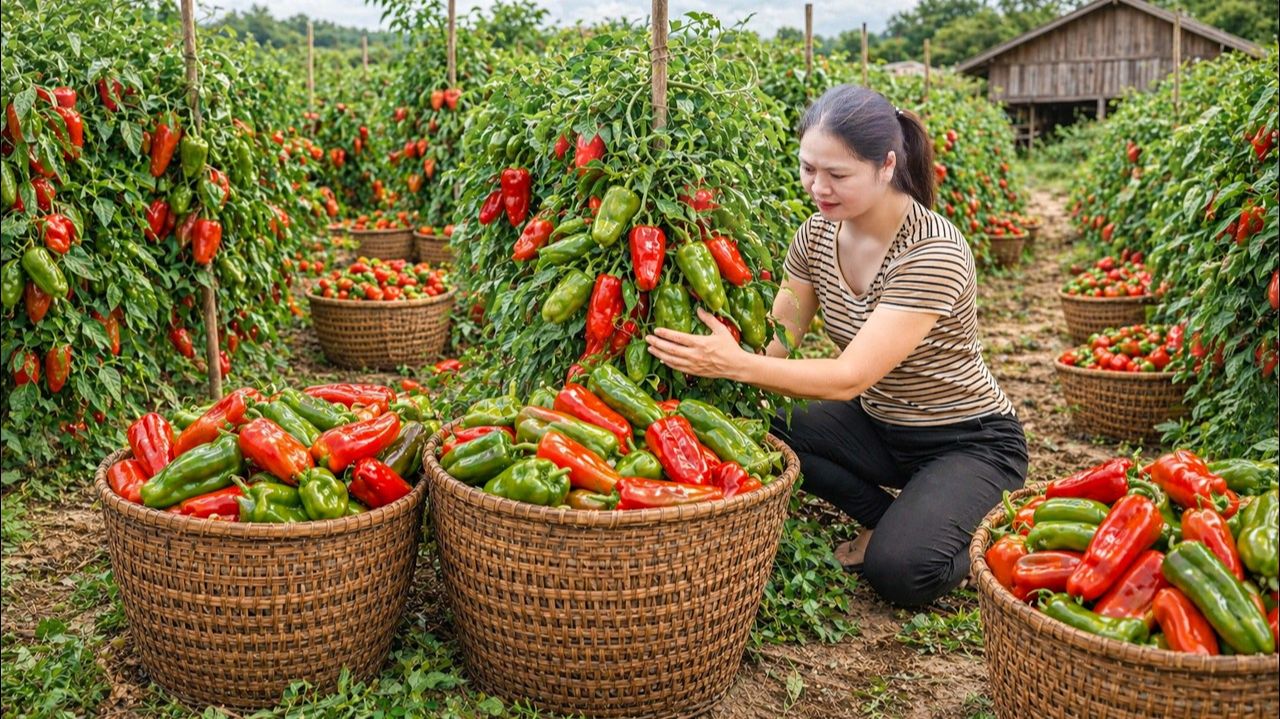 Сбор урожая из более чем 1000 болгарских перцев | Древний рецепт кисло-сладкого перца.