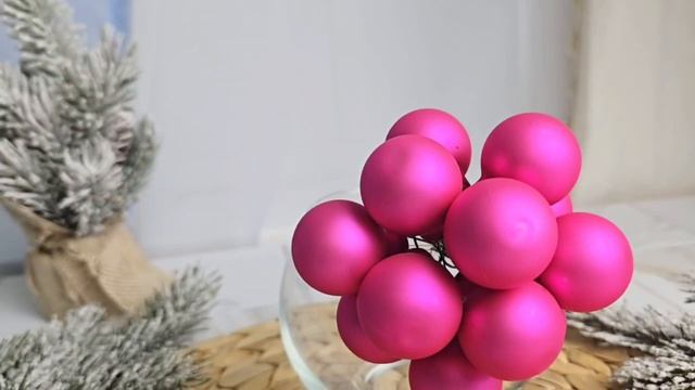 ГРОЗДЬ стеклянных матовых шариков на проволоке 12 шаров по 25 мм цвет: розовая азалия 2000704