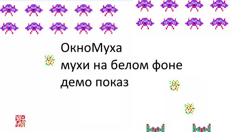 ОкноМуха – мухи на белом фоне, демо показ