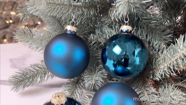 Набор стеклянных шаров матовых и глянцевых лазурный синий mix 80 мм 6 шт. 2000260