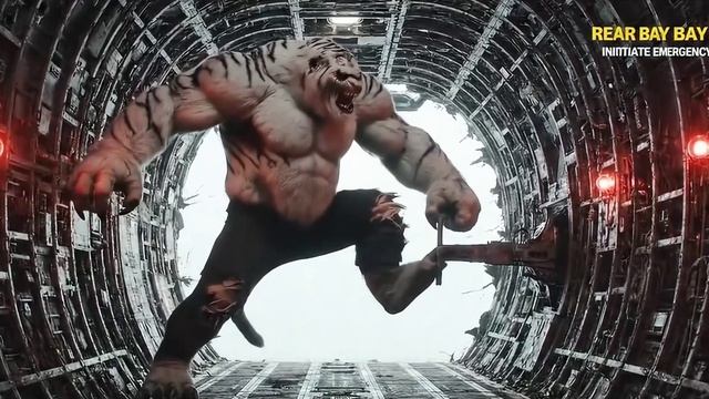 Кинг Конг сражается с Белым Тигром на падающем военном самолёте.