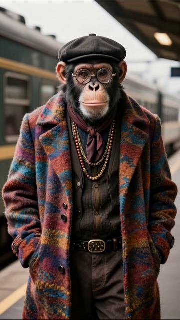 Стильный макака на вокзале: необычная встреча животные мода