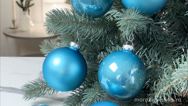 Набор стеклянных шаров эмалевых и матовых цвет: голубая карамель 80 мм упаковка 6 шт. 140694