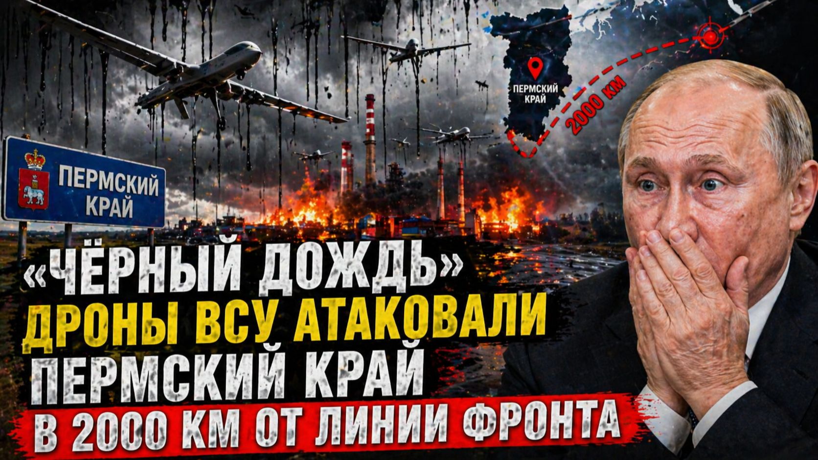 «Чёрный дождь» АПОКАЛИПСИС В ПЕРМИ!. Дроны ВСУ атаковали Пермский край в 2000 км от линии фронта