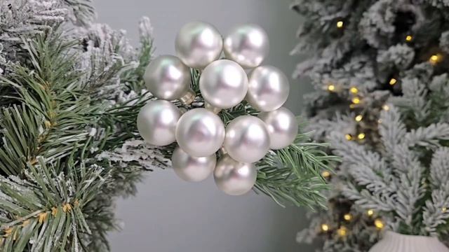 ГРОЗДЬ стеклянных матовых шариков на проволоке 12 шаров по 25 мм цвет: серебряный 2000653