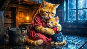 Мама-кошка пыталась уберечь рыжего котёнка от дождя… Но то, что случилось дальше, было неожиданным