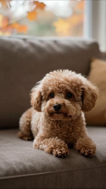 Очаровательный пудель на диване собаки домашниеПитомцы