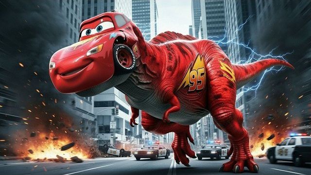 Мультфильм: Котенок делает машинку пепси молнию Маккуина полицейского динозавра и динозавра