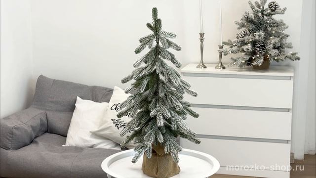 Настольная ель в мешочке Эверест заснеженная 60 см, ЛИТАЯ 100%, DC2151