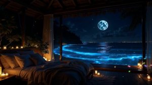 🌙 Лунная ночь у моря | Уютная спальня с видом на светящиеся волны для сна и релакса