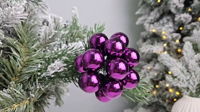 ГРОЗДЬ стеклянных глянцевых шариков на проволоке 12 шаров по 25 мм цвет: сливовый 2000675