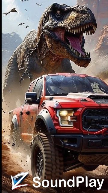 Крутой пикап удирающий от динозавра ЖМИ подписаться #динозавр #пикап #вайб #экшен #гонки