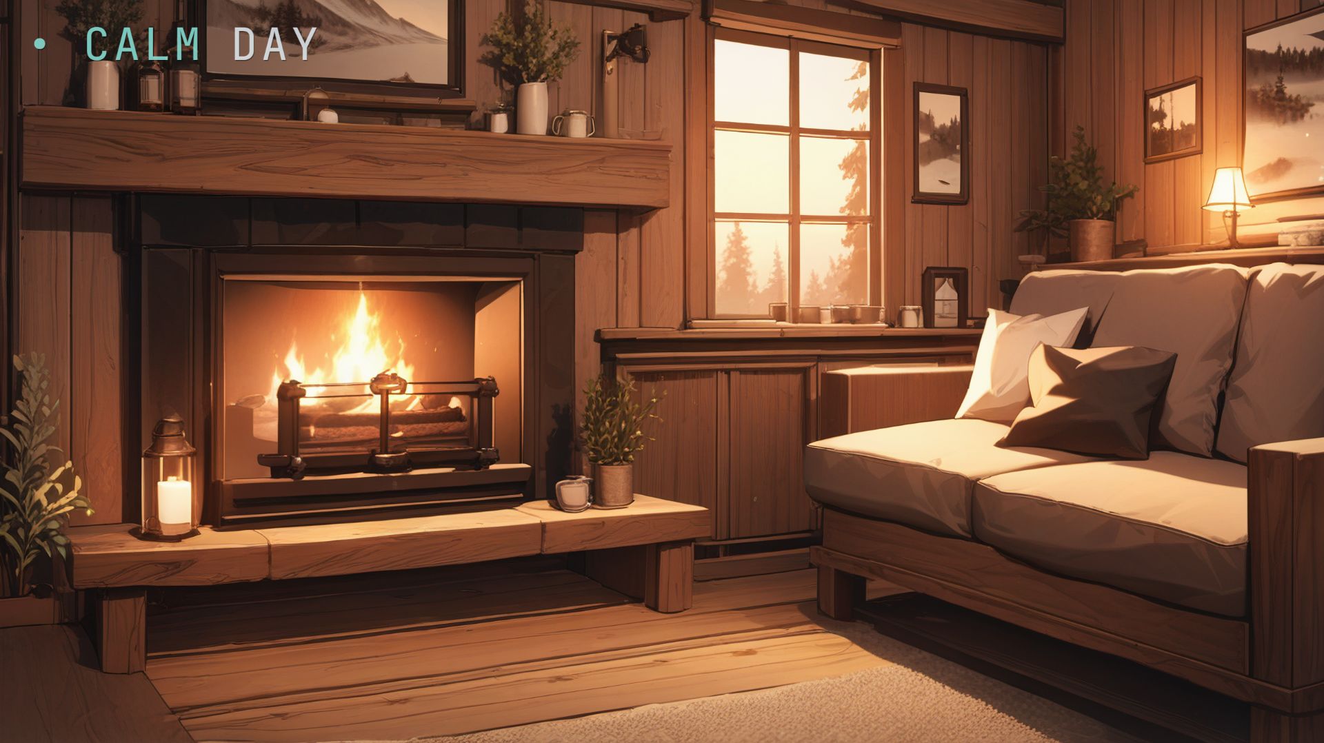 Свеча на полке камина — спокойная анимация для сна