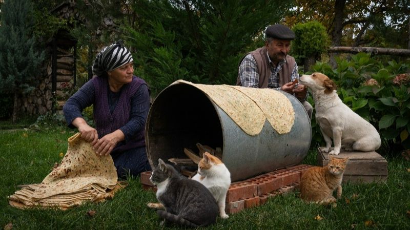 Выпекание лаваша на огне со свежими травами и деревенским вкусом. Жизнь в Азербайджане