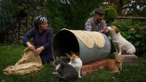 Выпекание лаваша на огне со свежими травами и деревенским вкусом. Жизнь в Азербайджане