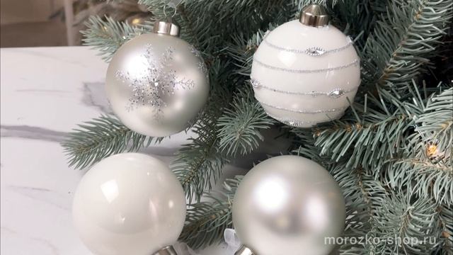 Набор стеклянных шаров НОВОГОДНЯЯ КАПЕЛЛА серебряные и белые 8 см 6 шт. 149900