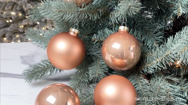 Набор стеклянных шаров эмалевых и матовых цвет: миндальный 80 мм упаковка 6 шт. 140659