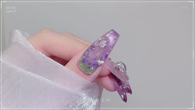 Ночной сад в фиолетовом рассвете🪻🇰🇷Корейский маникюр  asmr
