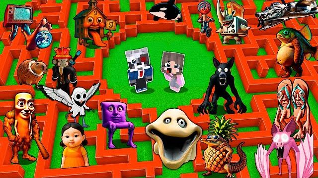 НУБ И ПРО В ЛАБИРИНТЕ ВСЕ МОНСТРЫ 99 НОЧЕЙ В ЛЕСУ ГОЛОДНЫЙ ЧЕРВЬ БРЕЙНРОТ МЕМЫ В МАЙНКРАФТ АНИМАЦИЯ