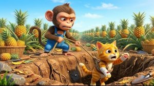 Маленькая обезьянка спасает котенка из глубокой ямы – Что будет дальше?! 🐒🐱😱  Работа на ферме