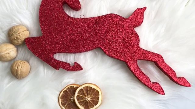 Елочное украшение ОЛЕНЬ с блестками красный пеноплекс 30 см ОЛ-300-крас