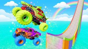 МУЛЬТИКИ ПРО МАШИНКИ 4К Эпические прыжки и столкновения на скоростном монстр-траке Beamng Drive #154