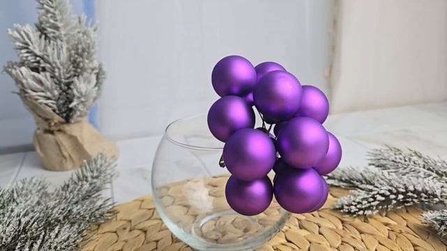 ГРОЗДЬ стеклянных матовых шариков на проволоке 12 шаров по 25 мм цвет: пурпурный шёлк 2000697