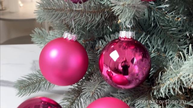 Набор стеклянных шаров глянцевых и матовых цвет: розовая азалия 80 мм упаковка 6 шт. 140429