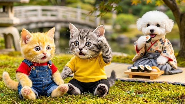 Рыжий котёнок приготовил суши, но их съела собачка – концовка удивляет всех 😱